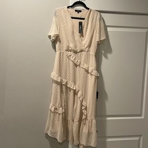 Lulus dot ruffled midi dress, cream coloured, very light and has great movement.